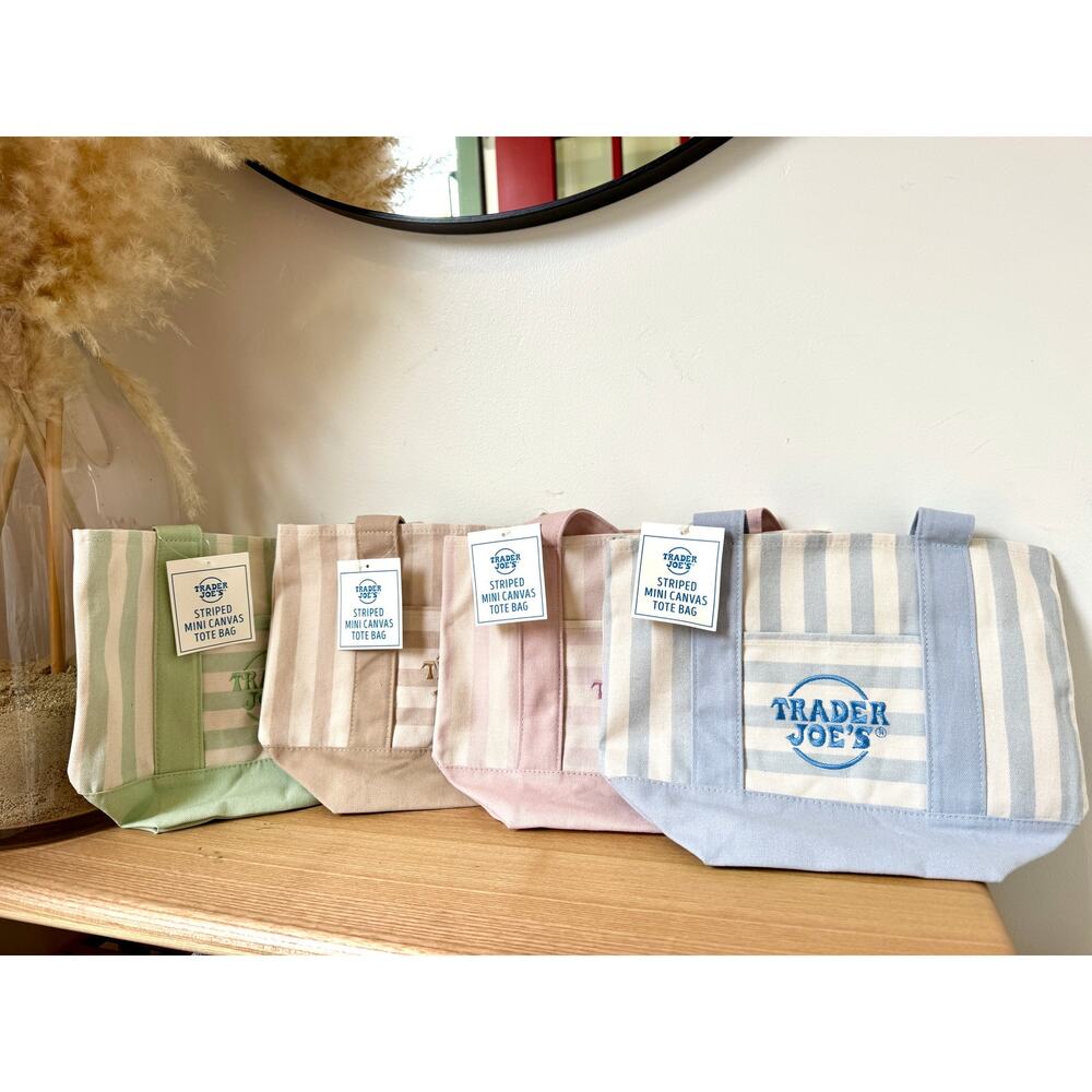 Trader Joe's Mini Striped Canvas Tote Bag Set NWT